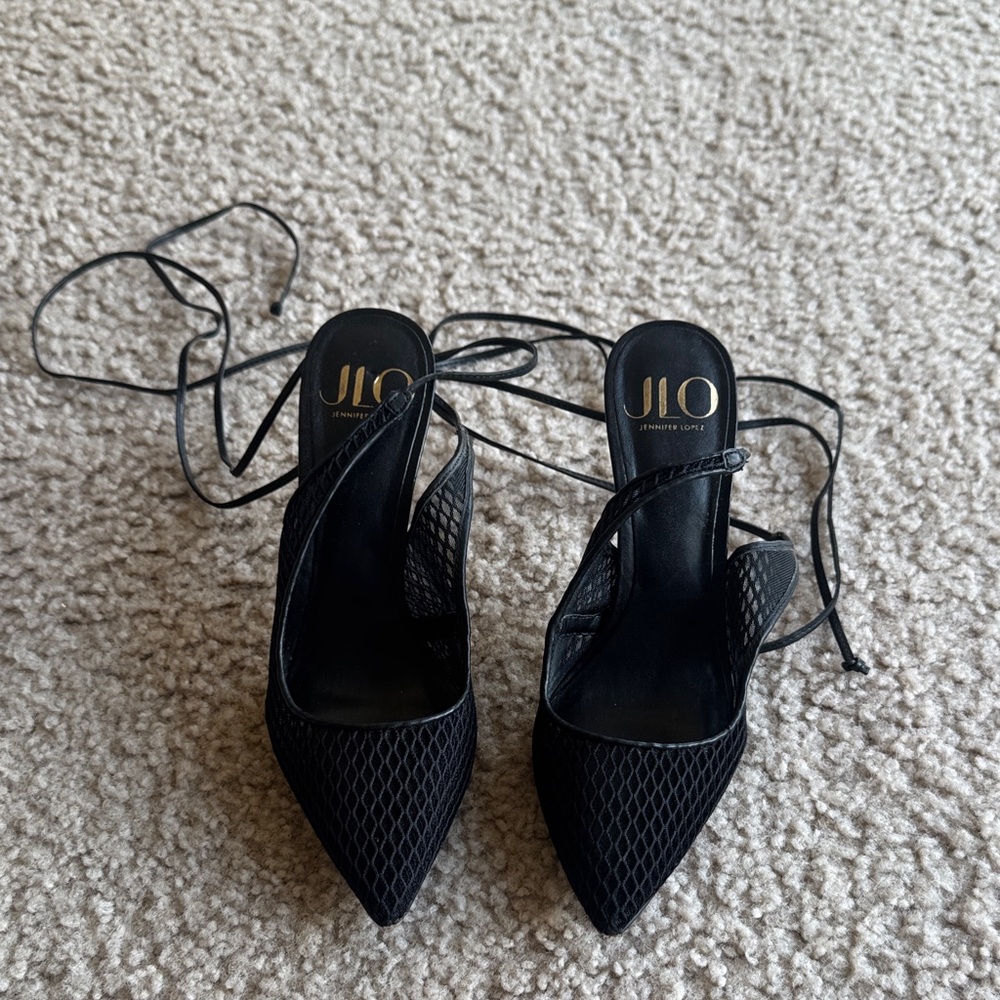 Jennifer Lopez Black Lace-Up Heels